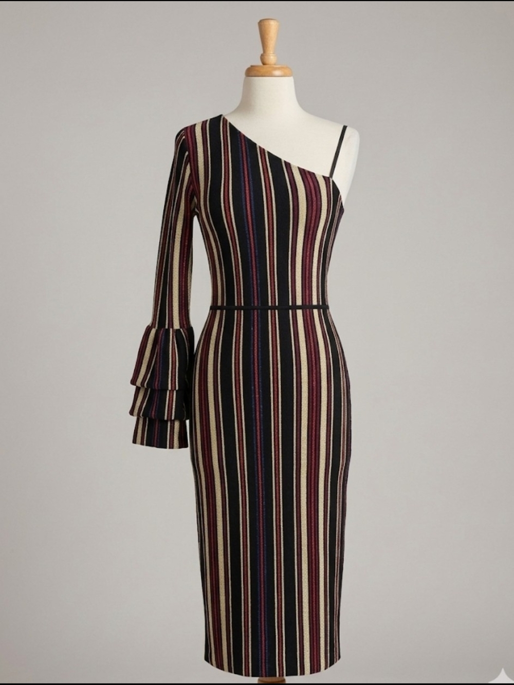 RACHEL Rachel Roy Metallic Striped One Shoulder Sweater Dress XS Bell Sleeve